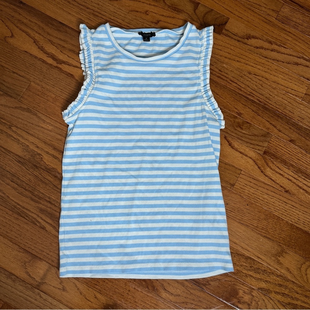J.Crew Ribbed Striped Sleeveless Top Blue White Size M